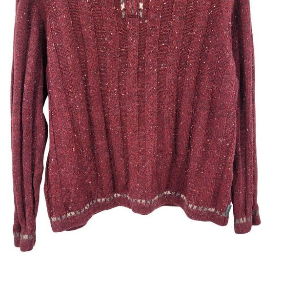 Woolrich Womens XL Ruby Heather Henley Sweater Wool Ribbed Knit Red Flecked - Picture 5 of 10